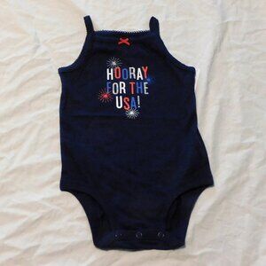 Baby Girl 4th of July One Piece Hooray USA Patriotic Fireworks Navy Blue NEW